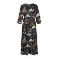 thumbnail image 5 of WFJCJPAF 2025 New Product Denim Dresses for Women,Large Size Women's Halloween Printed Seven Quarter Sleeved Lapel Dress - Black S, 5 of 5