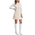 thumbnail image 2 of INSPIRE CHIC Women's Faux Leather V Neck Button Down Mini Pinafore Dress XS White, 2 of 6