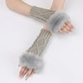 thumbnail image 3 of 2 Pairs Furry Fingerless Mittens Light Grey Soft Fluffy Knit Gloves Thumb Hole Knitting Arm Warmers Winter Crochet Faux Fur Wrist Sleeves for Women Writing Painting Activity Outings Driving, 3 of 10