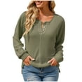 thumbnail image 3 of Women's Waffle Knit Tunic Tops Casual Long Sleeve V Neck Button Henley Shirts Fashion Solid Loose Fit Blouse, 3 of 5