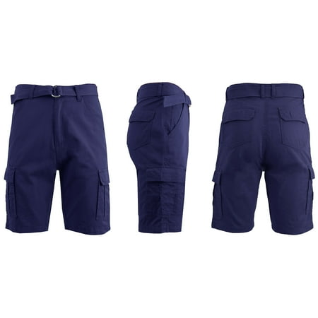 - Mens Flat Front Belted Cotton Cargo Shorts - Father's Day