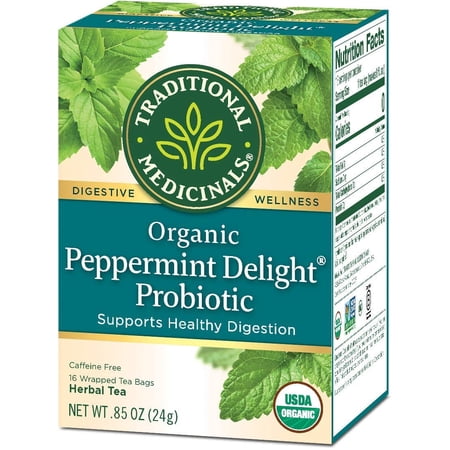 Traditional Medicinals Peppermint Delight Probiotic Tea , 16 CT (Pack of 6)