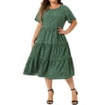 thumbnail image 2 of DARING DIVA Plus Size Tiered Polka Dots Midi Short Sleeve Babydoll Dress 4X Dark Green, 2 of 6