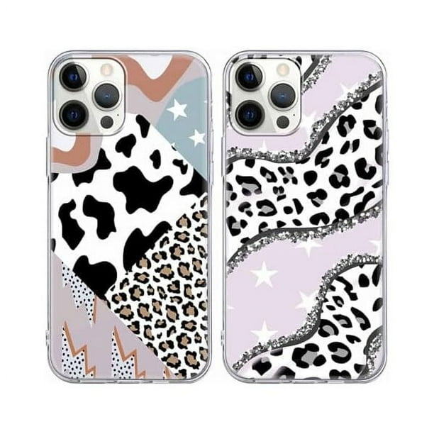 HAYAN 2 Pack Splice Leopard for iPhone 12 Pro Max 6.7" Phone Case,Star Cow Purple Aesthetic Design Cases Soft Silicone Slim TPU Shockproof Protective Fundas for Teen Girls Women,Multicolor