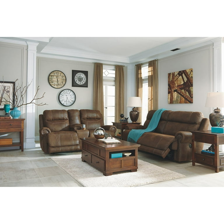 Ashley Furniture Austere Reclining Console Loveseat in Gray