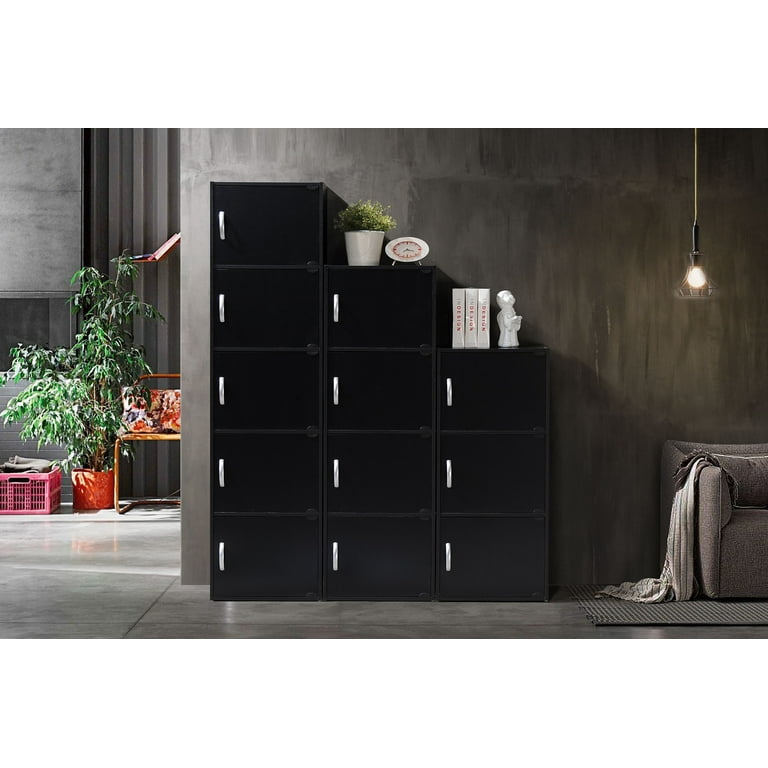 Hodedah 3-Shelf, 3-Door Multi-Purpose Bookcase Cabinet, Black