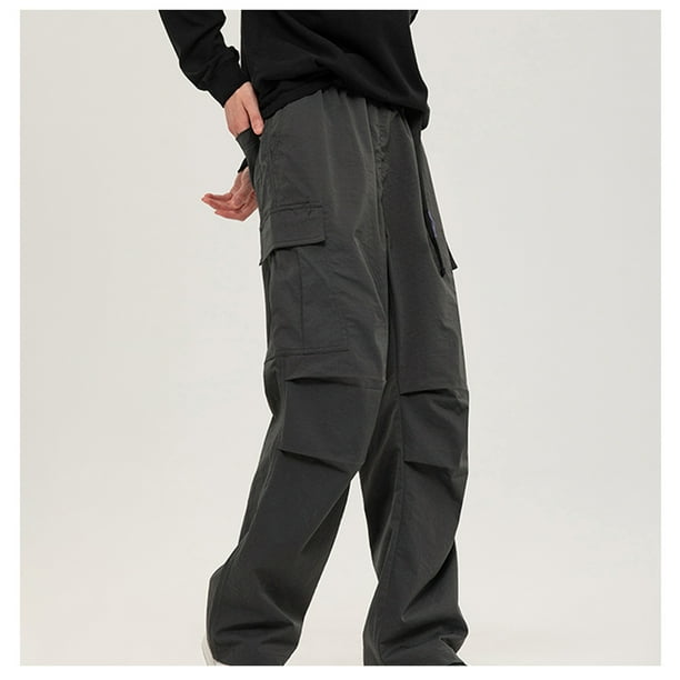Pantalones largos para hombre, pantalones de exterior, pantalones cargo de paracaidista de pierna recta, pantalones deportivos casuales, pantalones de corte plano, pantalones de poliéster para hombre