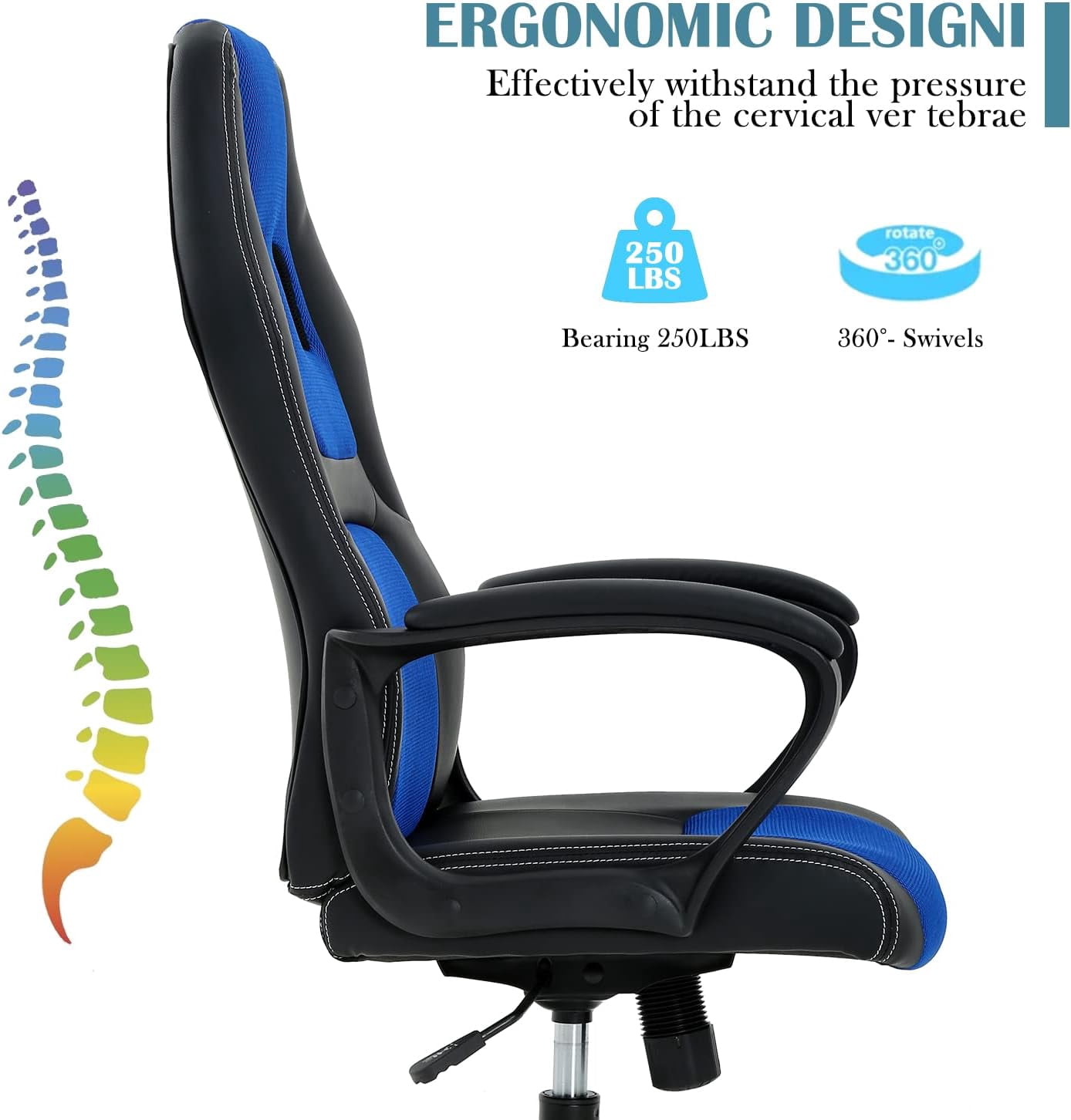Dkelincs Gaming Chair PC Computer Desk Chair Ergonomic Adjustable Gamer Chair with Lumbar Support Armrest, Blue