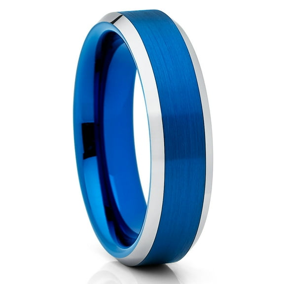 Blue Tungsten Ring,Tungsten Wedding Band,Tungsten Carbide Ring,Engagement Ring,Silver Ring,6mm