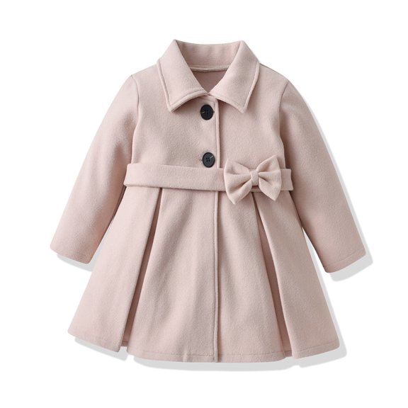 Esaierr Baby Little Girls Single Breasted Trench Coats Woolen Jackets Outerwear Autumn Winter Bowknot Belt Tops for Kids Toddler 1-6 Years