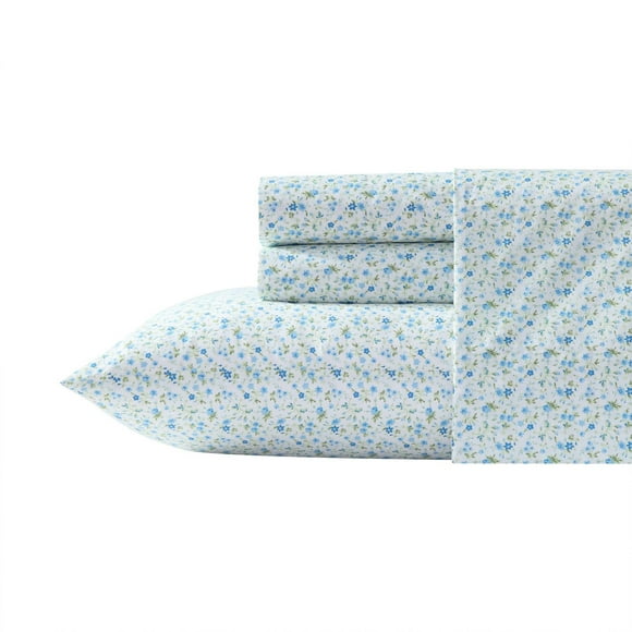 Juego de ropa de cama Laura Ashley Evie Blue Twin XL, 100% algodón