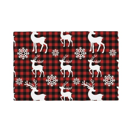 

Table Placemats Set of 6 - Plaid Reindeer Snowflakes 12x18 In Faux Linen Double Heat Resistant Place Mats Cloth Indoor/Outdoor Placemats Washable Table Mats for Dining Kitchen Party