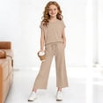 thumbnail image 4 of Maean Girl's 2 Piece Set Cap Short Sleeve Tops and Wide Leg Pants Sweatpant with Pockets Summer Outfits, 4 of 7