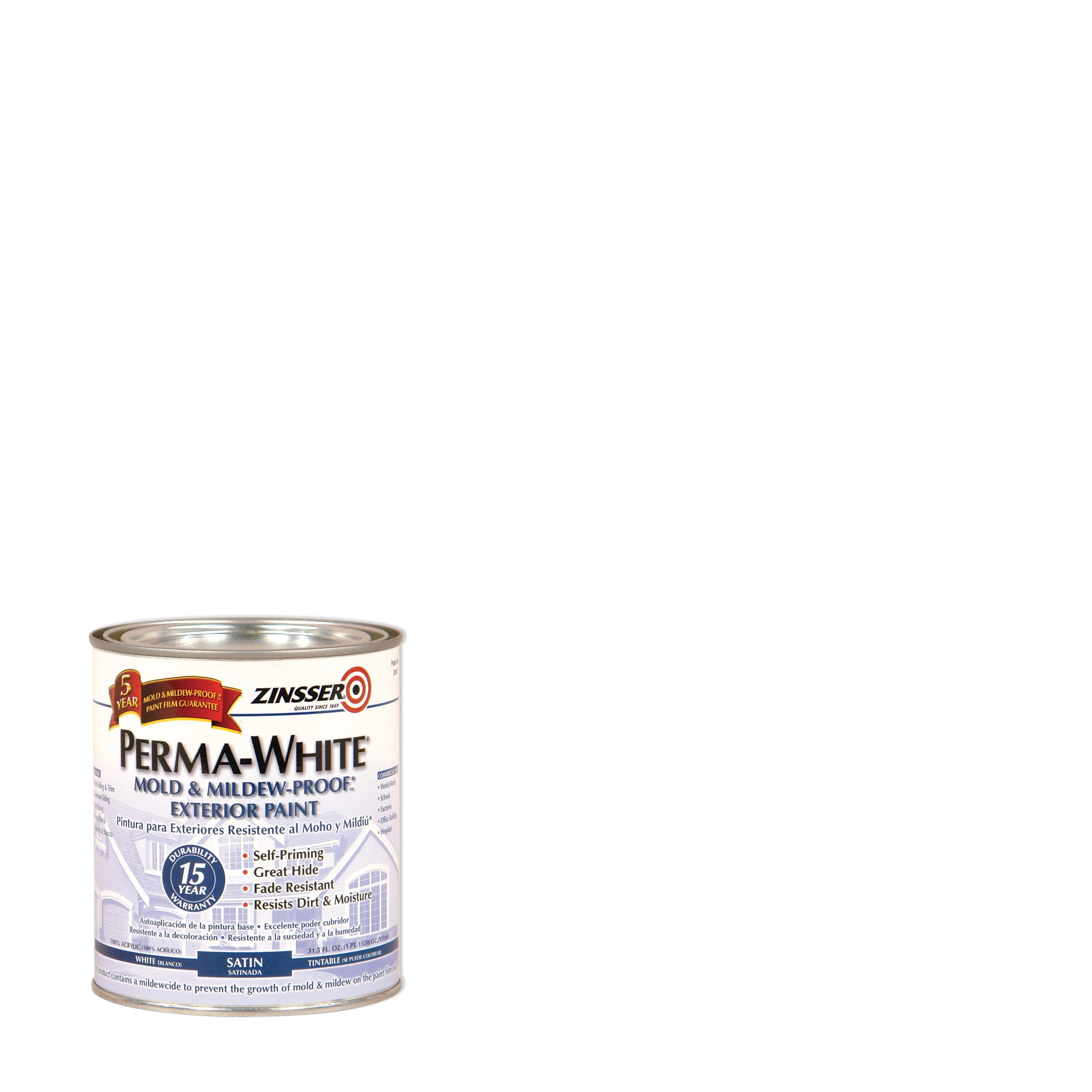 White, Zinsser PermaWhite Satin Exterior Mold & Mildew Proof Paint
