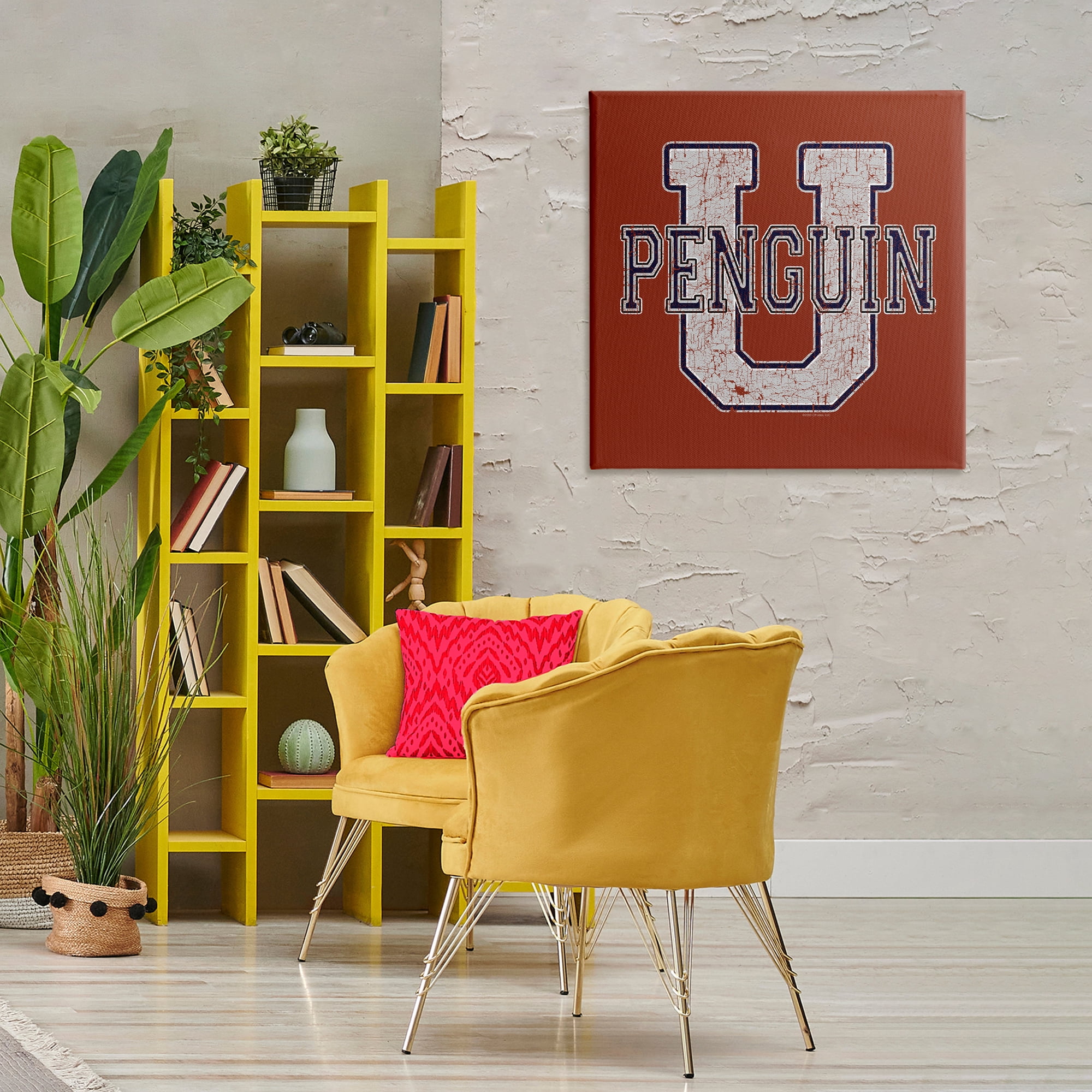 Stupell Industries Penguin U Varsity Animals Painting Wrapped Canvas Art Print Wall Art, 30 x 30