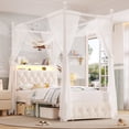 thumbnail image 2 of Hiphuta Twin Size Upholstered Canopy Bed with Charging Station & Storage Drawer, LED Beds with 4 Removable Posts, Twin Bed Frame, Beige, 2 of 8
