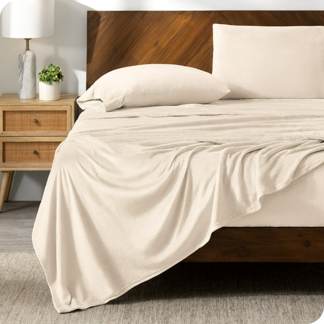 Bare Home Ensemble de Draps en Molleton Microplush - Ultra Doux - Poche Profonde - Lit Simple, Sable