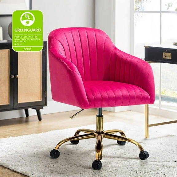 Velvet Office Desk Chair Makeup Vanity Table Chairs Adjustable Armchair Gold Legs Fushia