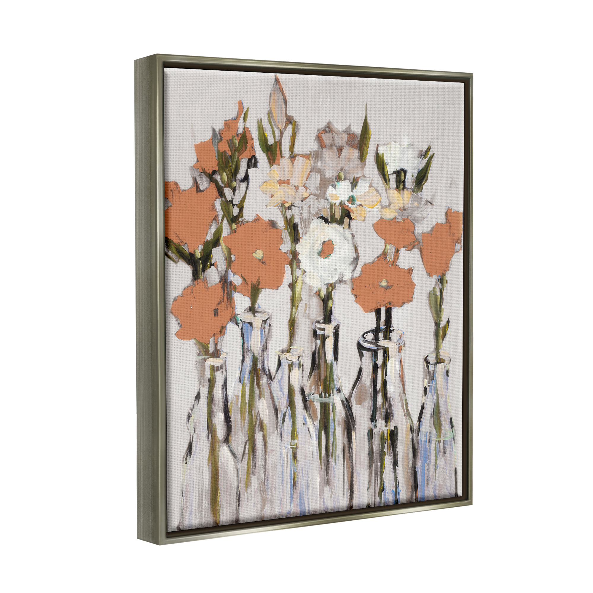 Stupell Industries Modern Flower Vases Painting Botanical & Floral Painting Gray Floater Framed Art Print Wall Art, 17 x 21