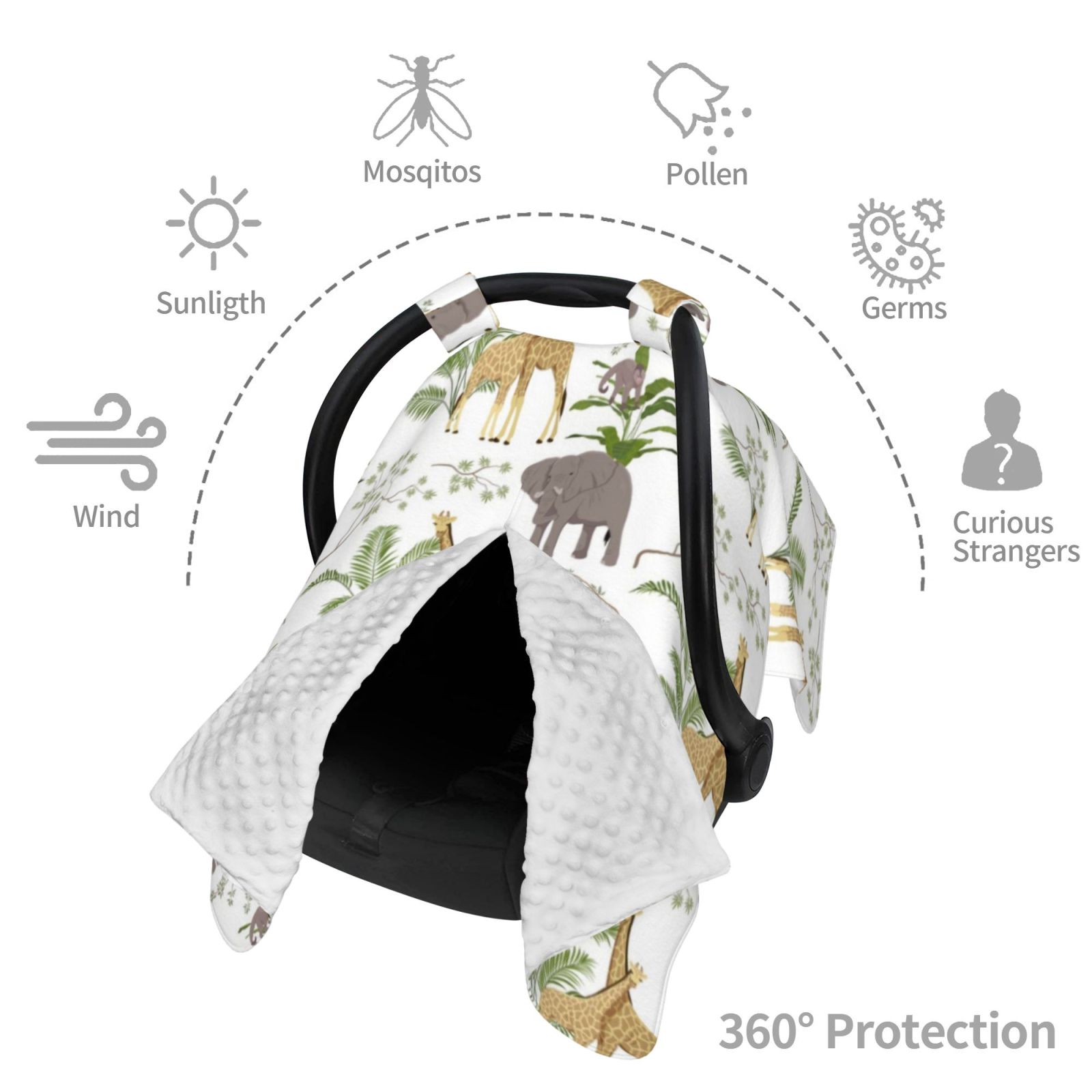 Car Seat Cover Baby - Jungle Animal Breathable Infant Car Seat Cover for Baby Carseat, Lightweight Comfort Baby Essentials Must Haves Newborn Stuff for Girl Boy