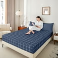 thumbnail image 4 of Feelyou Blue Stripes Buffalo Twin Sheet Sets, Simple Fashion Bedding, 3 Pieces, 4 of 7