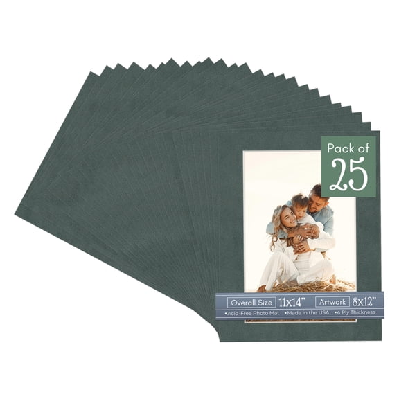 Dark Grey Suede Picture Frame Mat for 11x14 Frames - Fits 8x12 Photos - 25 Mats
