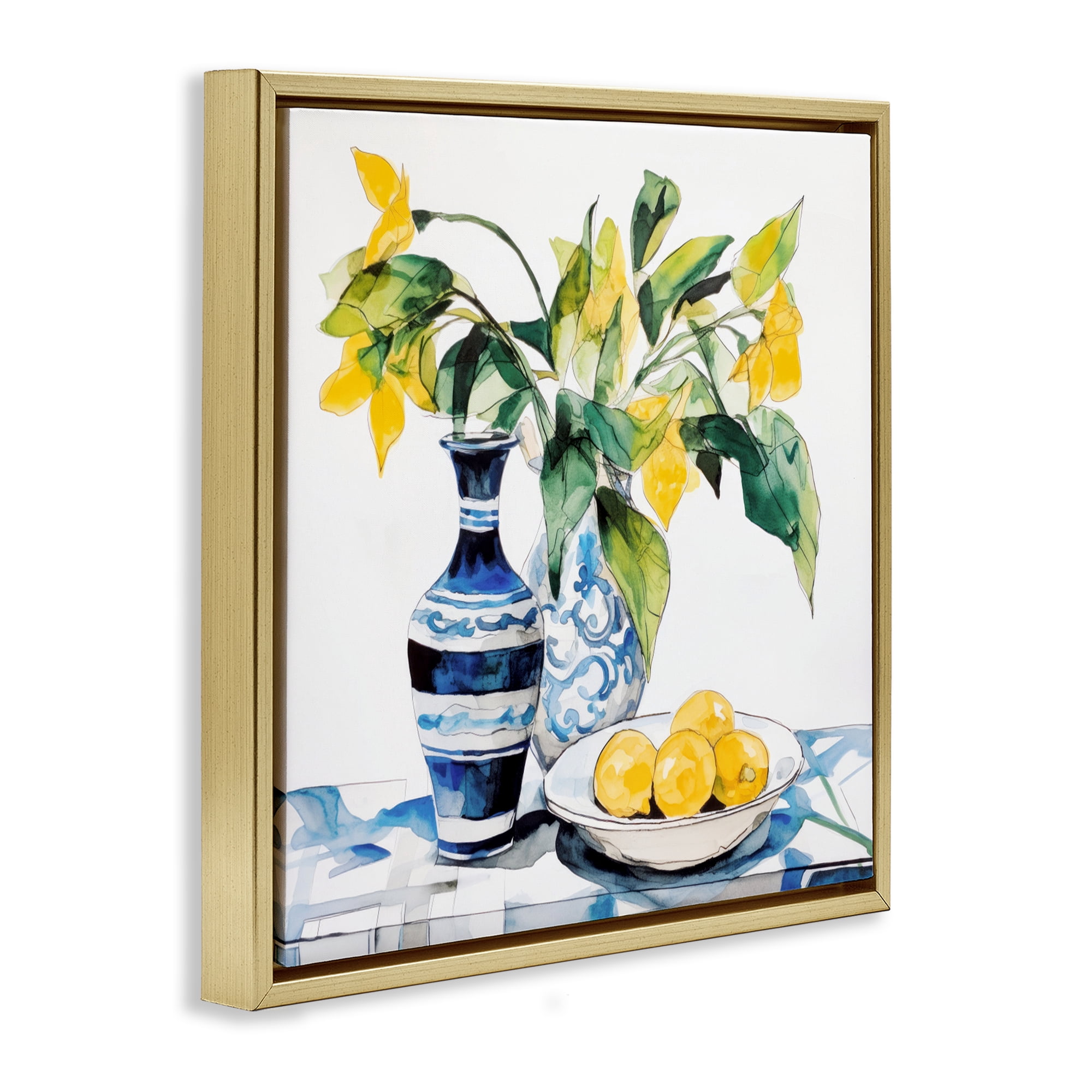 Stupell Industries Lemons & Leaves Table Setting Gold Framed Floater Canvas Wall Art, design by Ray Powers