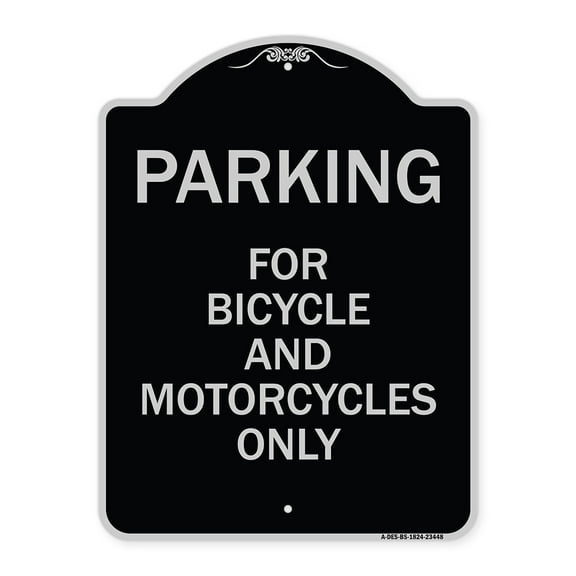 SignMission Designer Series Sign - Parking for Bicycles and Motorcycles Only | Black & Silver 18" x 24" Heavy-Gauge Aluminum Architectural Sign | Made in the USA
