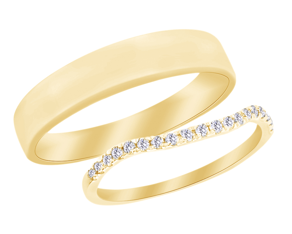 AFFY Round Cut White Natural Diamond His and Hers Wedding Band Set in 14K Yellow Gold (0.2 Cttw)