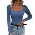 thumbnail image 1 of Bowake Femmes Automne Tops Tendance Manches Longues Col Rond Chemises Basiques Décontracté Slim Fit Pull-Over Chemisier Tee, 1 of 7