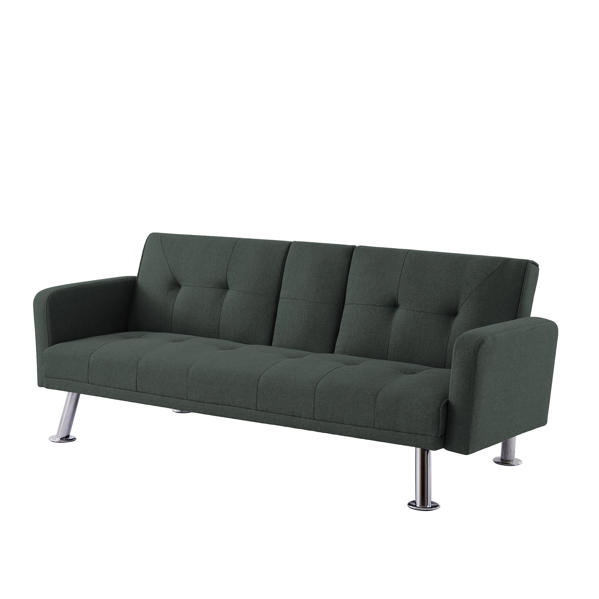 Aukfa Futon Tufted Back Convertible Sofa with 2 Cup Holders - 72" Twin -Dark Gray