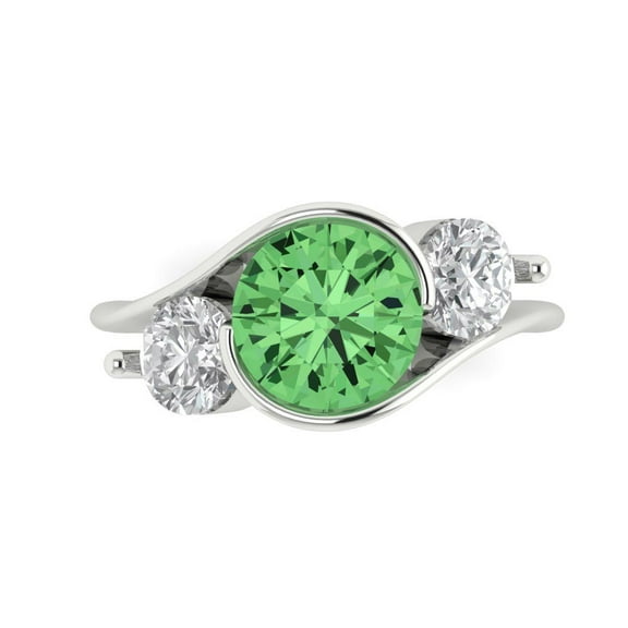 Three-Stone Engagement Ring for Women - 3.5ct Simulated Green Diamond in 14K White Gold Promise Ring