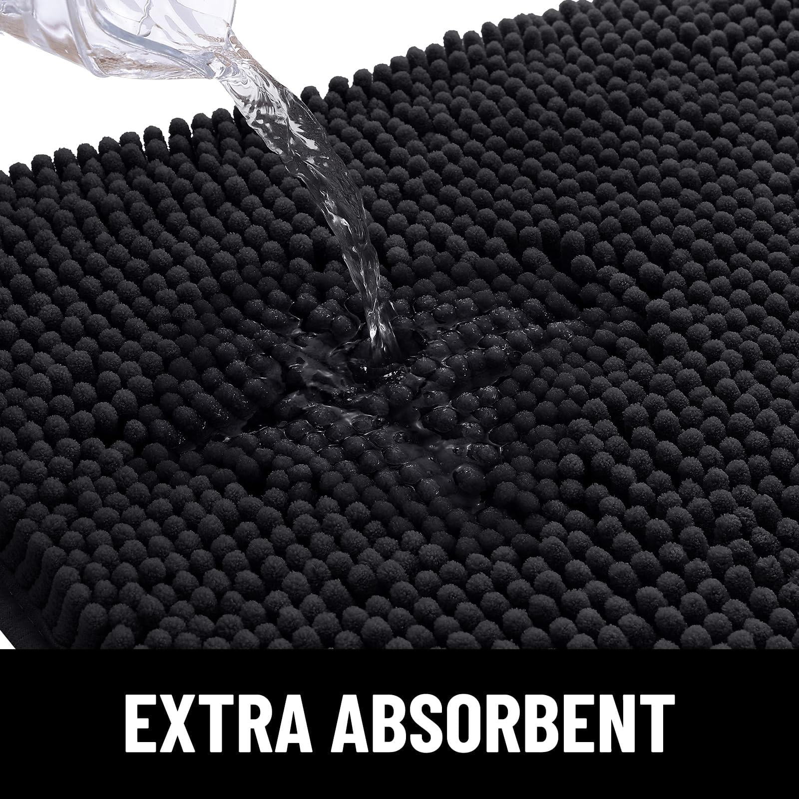 Buganda Dog Door Mats for Muddy Paws, Washable Dirt Trapper Front Door Rugs, Non-Slip Absorbent Chenille Indoor Doormats(30"x20", Black)