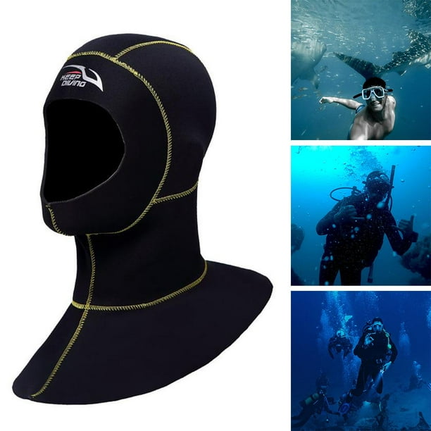 Traje de neopreno Capucha de neopreno Buceo 4 Tamaños Gorro de buceo Gorro Cabeza subacuática Negro Costura amarilla L Cola Capucha de traje de buceo