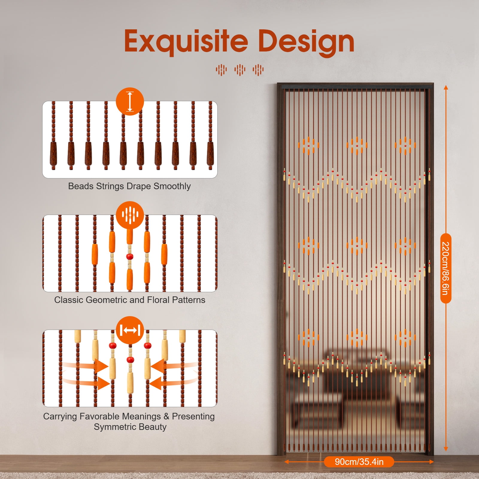 ChicHomey Handmade Bamboo Wood Beaded Curtain,Lucky Plum Blossom Patterns,Non-Toxic Anti-Rust, Easy Install for Home Decoration​
