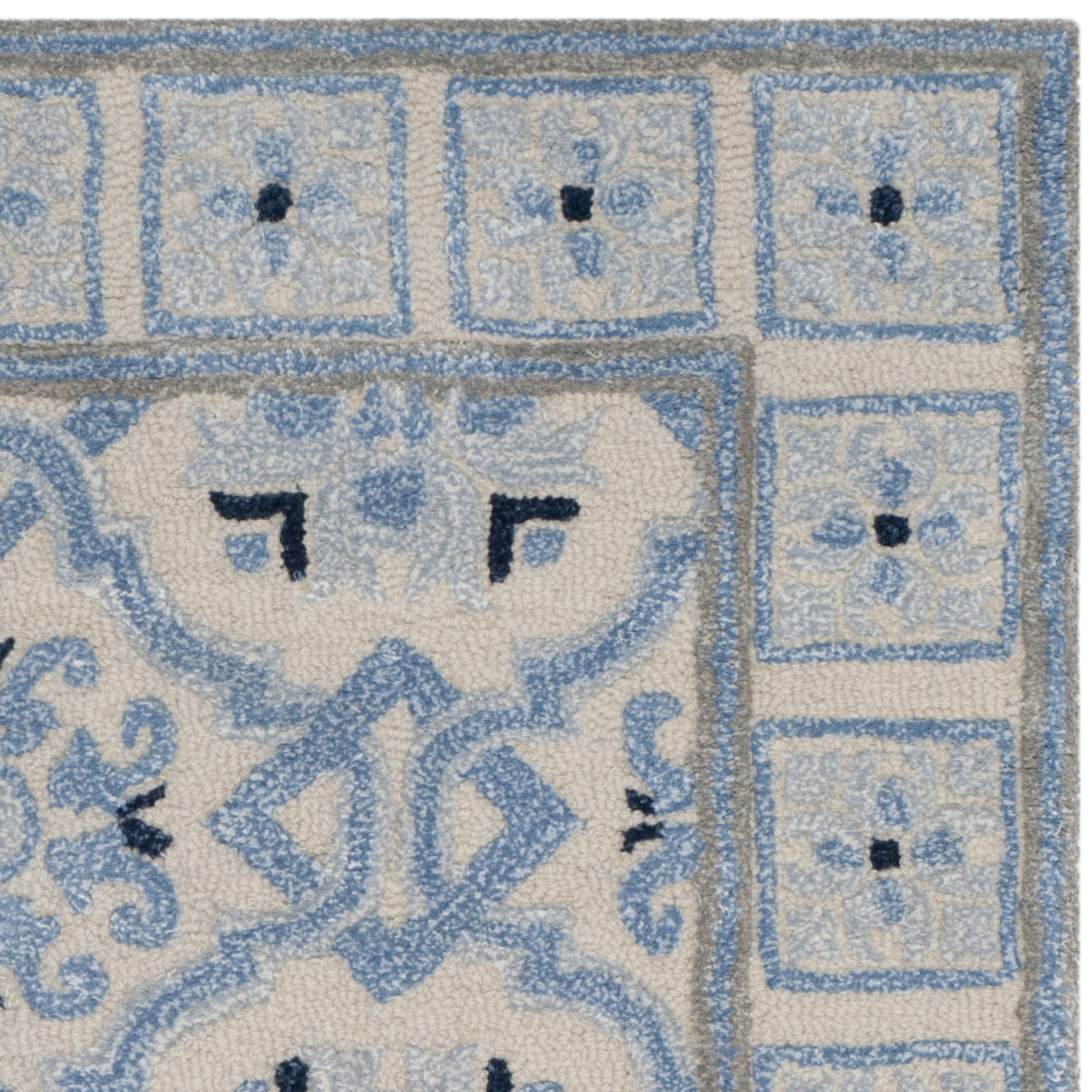 SAFAVIEH Bella Noelle Geometric Bordered Wool Area Rug, Ivory/Blue, 8' x 10'