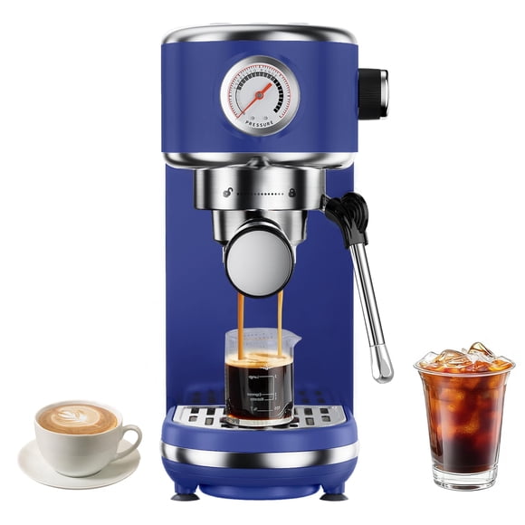 Máquina de café espresso atatix 20 bar con espumador de leche azul oscuro de 1,3 litros