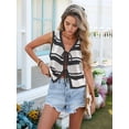 thumbnail image 5 of Women'S Sleeveless Striped Sweater Vest V Neck Tie Front Crochet Knit Tank Tops Black L, 5 of 9