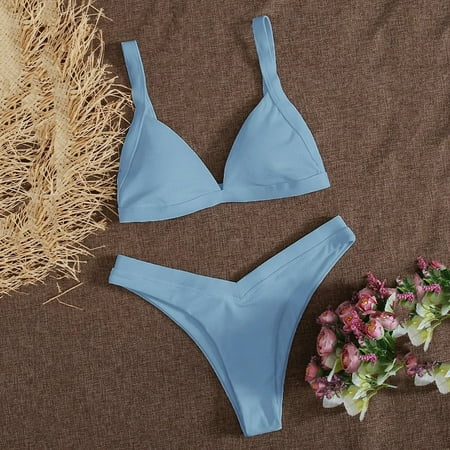 

Finelylove Swimsuit For Women Lightly Lined Sport Bra Style High Waist Blue XL