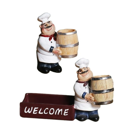 

2Pcs Resin Chef Statues Decorative Toothpick Holder Dinning Table Ornament