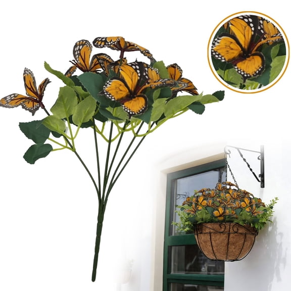 Under $3 Artificial Butterfly Flower Bouquet Butterfly Flower Bouquet Plastic For Living Room Vase Filler Wedding Arch Arrangement Orange (1Pc)