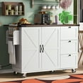 thumbnail image 2 of Farmhouse Kitchen Island with Power Outlet, Drop Leaf, Spice Rack and Drawer,Rolling Kitchen Cart on Wheels,Kitchen Storage Island for Home Dining Room (White), 2 of 9