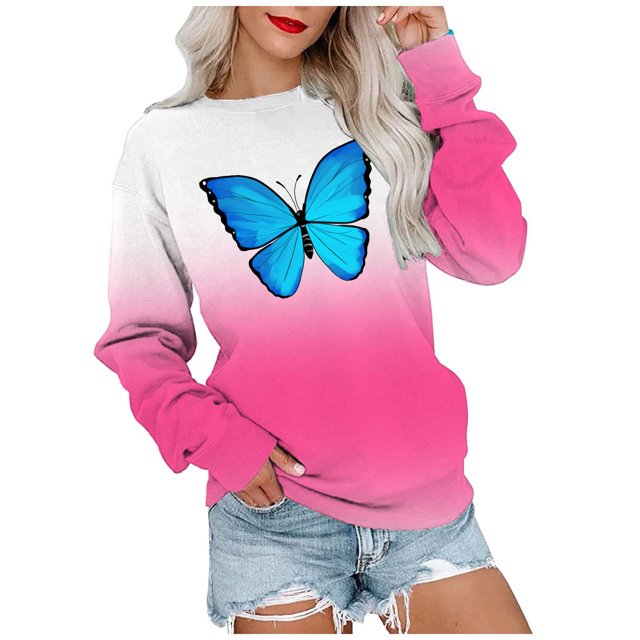 Chandails à Capuchon de Mode pour Femmes 2023 T-shirt Imprimé Mode Manches Longues Blouse Col Rond Hauts Décontractés Chandails en Molleton Chandails à Capuchon 50 % de Rabais Liquidation Costumes Halloween/noël