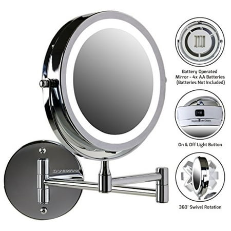 Ovente Wall Mount Led Lighted Makeup Mirror Battery Operated 1x This On Opens A Dialog That Displays Additional Images For Product With The Option To Zoom In Or Out