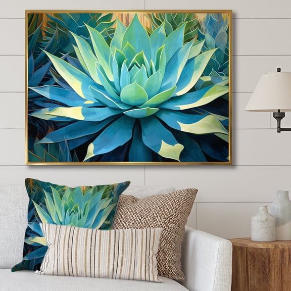 Designart "Majestic Agave Green Succulents II" Floral Floater Framed Wall Art Living Room