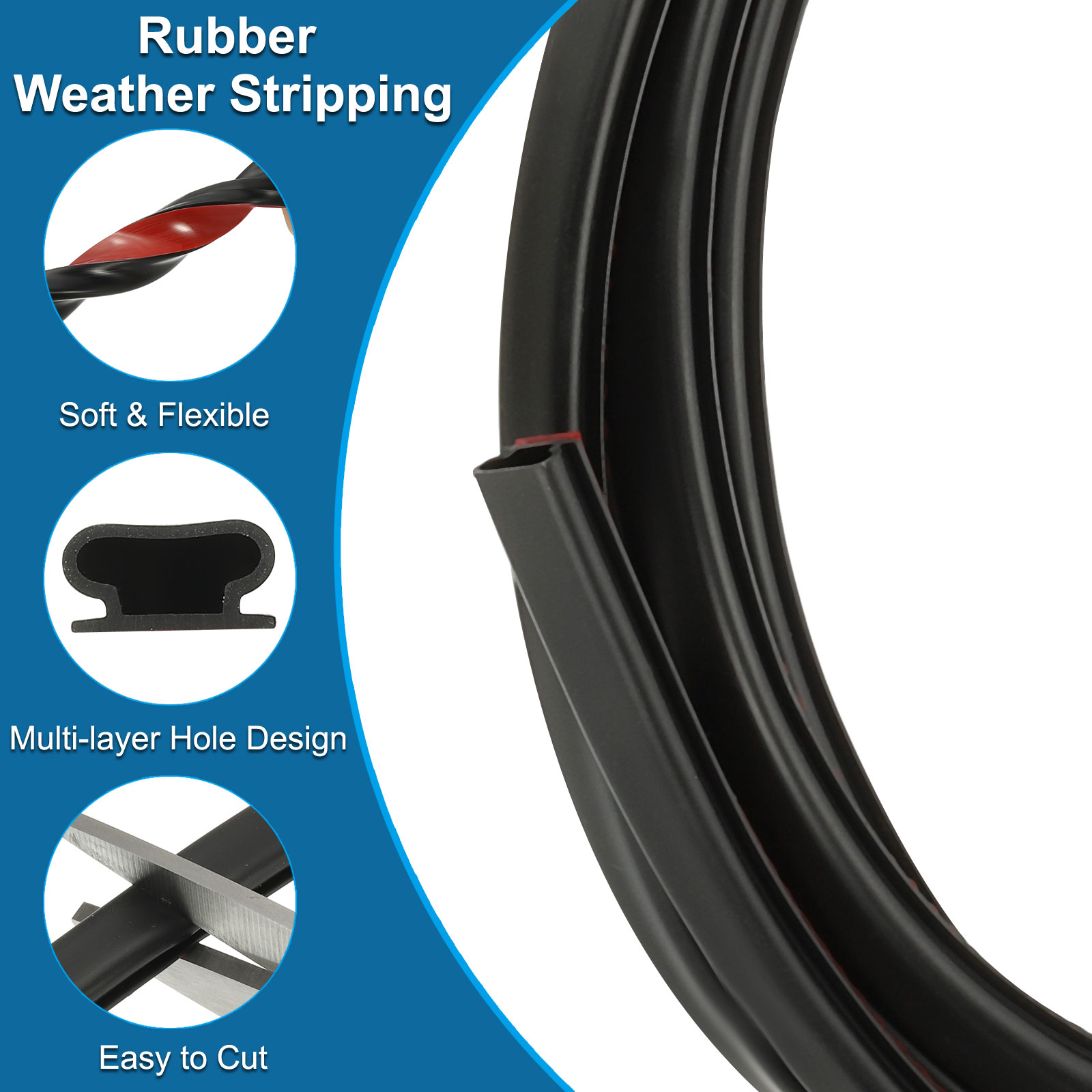 Uxcell 19.6 Ft D Shape Rubber Weather Stripping Door Seal Strip,  Black/Red