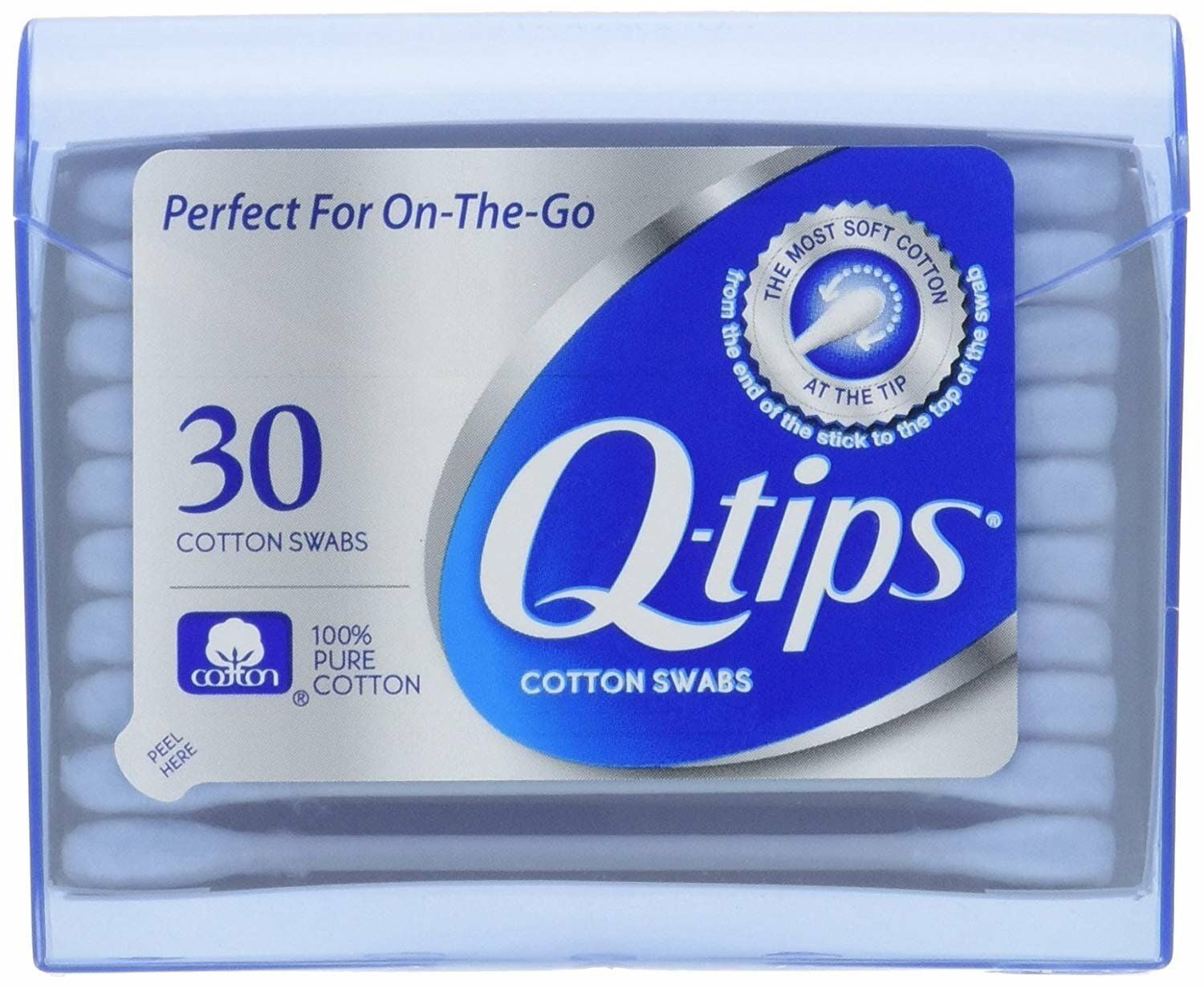 Q-Tips Cotton Swabs Purse Travel Size Pack, 30 Count (Pack of 3)