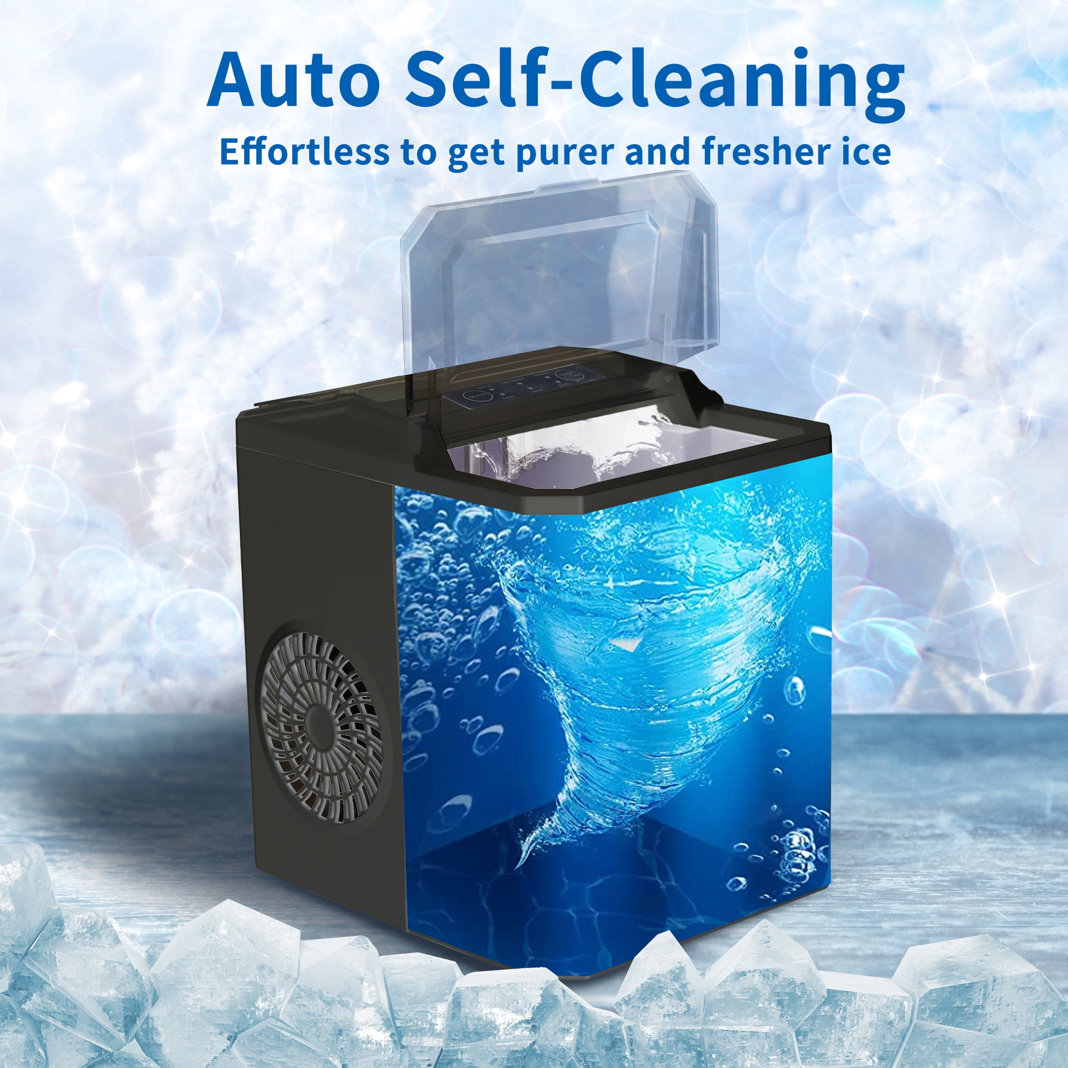 Countertop Ice Makers,Self-Cleaning Portable Ice Machine,26.5lbs in 24Hrs, 9 Cubes Ready in 8 Mins
