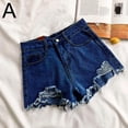 thumbnail image 1 of TQEHS Pantalones cortos de mezclilla rasgados sexys de verano para mujer, cintura alta, irregulares, elásticos y ajustados, 1 of 6