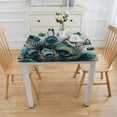 thumbnail image 3 of COMIO Square Fitted Table Cloths Floral Realistic Peacock Feathers Blue Shiny Foliage Luxury White, 3 of 7